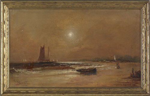 Alexander Charles Stuart (American, 1831-1898),: Alexander Charles Stuart (American, 1831-1898), oil on board coastal scene, signed lower left, 9'' x 5''.