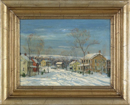 Walter Emerson Baum (American, 1884-1956), oil: Walter Emerson Baum (American, 1884-1956), oil on board winter landscape signed lower left, 9'' x 12''.