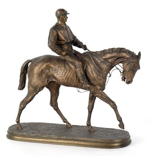 Pierre Jules Mene (French, 1810-1879), bronze h: Pierre Jules Mene (French, 1810-1879), bronze horse and jockey, 16 1/2'' x 16 1/2''.