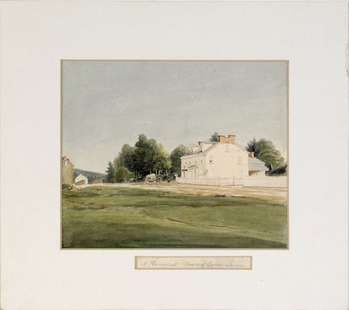 William Britton (American, active ca. 1826), wa: William Britton (American, active ca. 1826), watercolor on panel view At Manayunk Corner of Green Lane, image - 6 1/2'' x 7 1/2'', together with Olde Laurence House, image - 7 1/4'' x 9 1/2''.