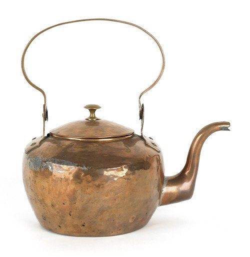 Lancaster County, Pennsylvania copper kettle, ea: Lancaster County, Pennsylvania copper kettle, early 19th c., stamped C. Kiefer, 11 1/2'' h.