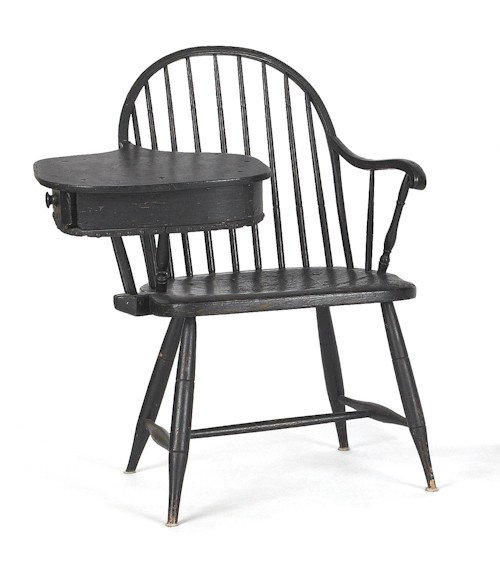 Pennsylvania writing arm Windsor chair, ca. 1810: Pennsylvania writing arm Windsor chair, ca. 1810, retaining an old black surface.