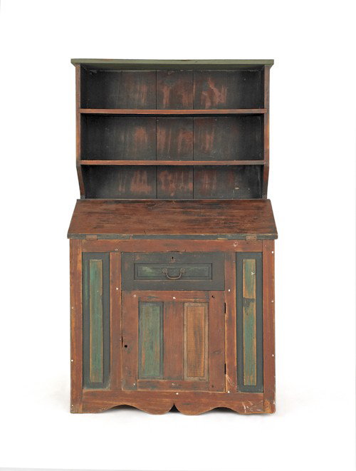 Painted pine wall cupboard, 66 1/2'' h., 37'' w.: Painted pine wall cupboard, 66 1/2'' h., 37'' w.