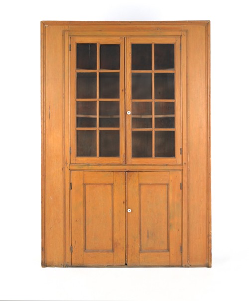 Pennsylvania pine wall cupboard, 19th c., 79 1/2'': Pennsylvania pine wall cupboard, 19th c., 79 1/2'' h., 54 1/4'' w.