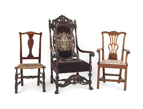 Six assorted chairs, to include two wingbacks, an: Six assorted chairs, to include two wingbacks, an English Windsor, etc.