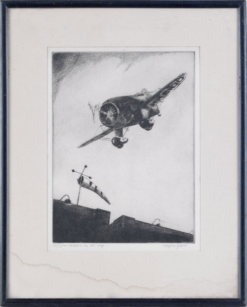Wayne Davis (American, 1904-1988), etching, title: Wayne Davis (American, 1904-1988), etching, titled Major James Doolittle's Gee Bee Wasp, signed lower right, 12'' x 8 3/4''.
