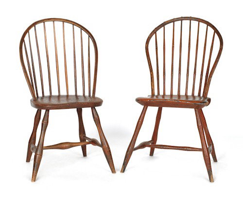 Three Pennsylvania bowback Windsors, ca. 1810, to: Three Pennsylvania bowback Windsors, ca. 1810, together with a fanback.