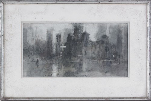 Philip Jamison (American, b. 1925), watercolor an: Philip Jamison (American, b. 1925), watercolor and chalk City Hall Philadelphia, signed lower left, 8 1/2'' x 17''.