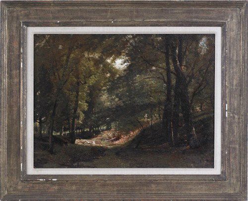 Attributed to George Thompson Hobbs (American, 18: Attributed to George Thompson Hobbs (American, 1846-1929), oil on board landscape, 15'' x 20''.