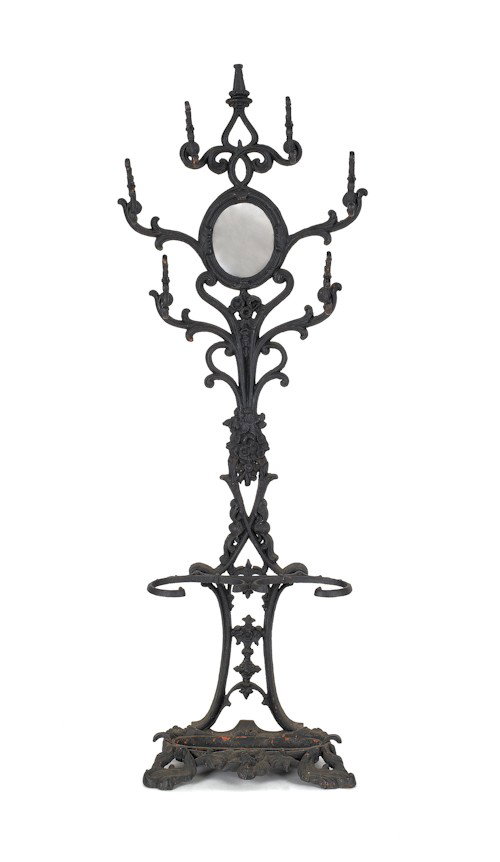Victorian cast iron hall rack, 19th c., 74 1/2'' h: Victorian cast iron hall rack, 19th c., 74 1/2'' h., 26 1/2'' w.