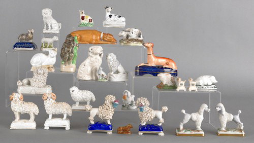 Collection of porcelain animals, to include Staff: Collection of porcelain animals, to include Staffordshire, pearlware, etc., tallest - 4'' h.