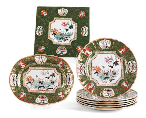 Eight pieces of decorated ironstone china, early: Eight pieces of decorated ironstone china, early 20th c.