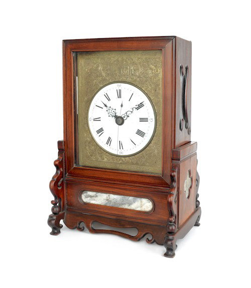 Chinese rosewood shelf clock, ca. 1860, 20'' h., 1: Chinese rosewood shelf clock, ca. 1860, 20'' h., 12'' w.