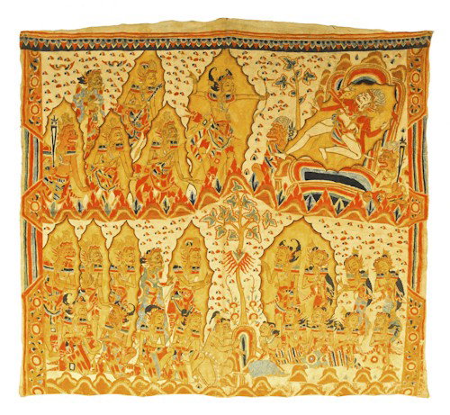 Southeast Asian painted wall hanging, 51'' x 59'': Southeast Asian painted wall hanging, 51'' x 59''.