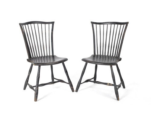 Pair of Pennsylvania painted rodback Windsor chai: Pair of Pennsylvania painted rodback Windsor chairs, ca. 1810.
