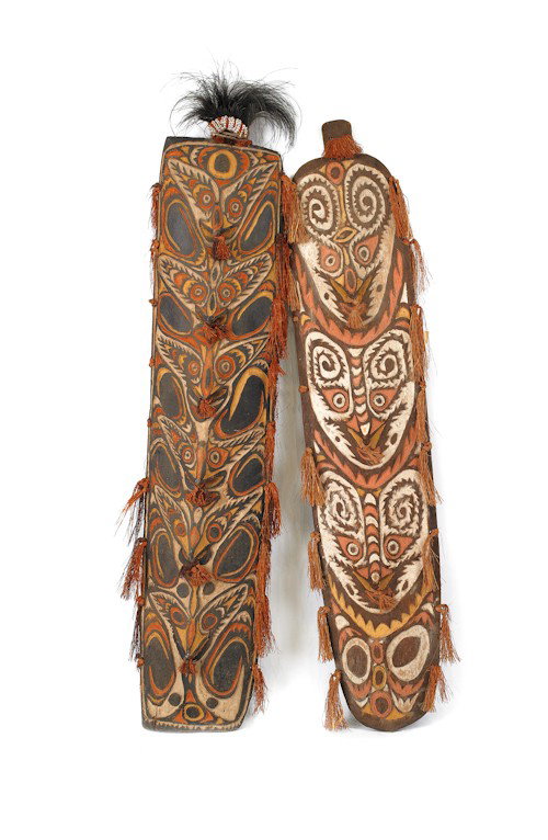 Six Papua, New Guinea war shields, tallest - 79 1: Six Papua, New Guinea war shields, tallest - 79 1/4'' h.