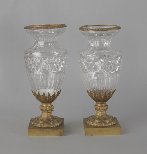 Pair of Continental ormolu mounted crystal vases: Pair of Continental ormolu mounted crystal vases, 19th c., 11 1/4'' h.