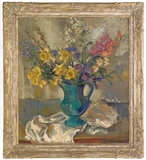 Aimee E. Ortlip (American, b. 1888), oil on can: Aimee E. Ortlip (American, b. 1888), oil on canvas still life, signed lower right and dated '37, retaining its original Newcomb Macklin frame, 32'' x 28''.