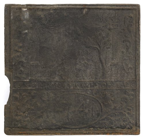 Cast iron stove plate, Cain & Abel 1741, 27'': Cast iron stove plate, Cain & Abel 1741, 27'' x 27''. For a similar example, see Mercer Bible in Iron, plate 60. Provenance: A Pennsylvania Historical Society.