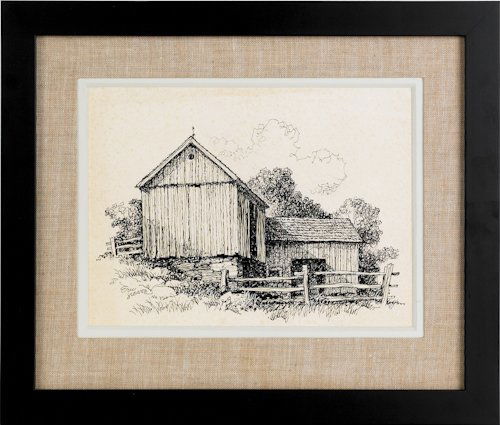 Eric Sloane (American, 1905-1985), pen and ink: Eric Sloane (American, 1905-1985), pen and ink drawing of a barn, signed lower left, 11'' x 15''.