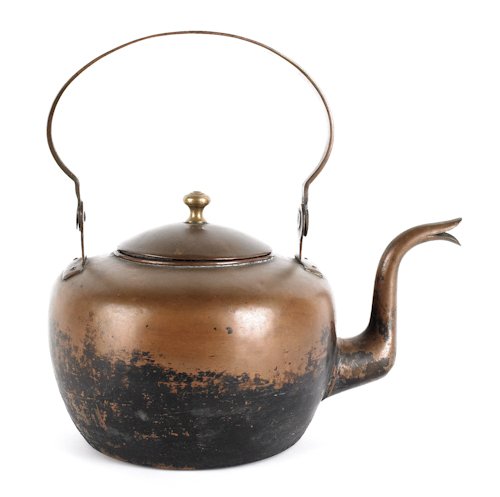 Reading, Pennsylvania copper kettle, early 19th: Reading, Pennsylvania copper kettle, early 19th c., stamped M. Babb on handle, 12 3/4'' h.
