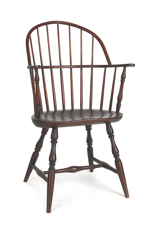 New England sackback Windsor armchair, ca. 1810: New England sackback Windsor armchair, ca. 1810, retaining an old dry varnish surface.