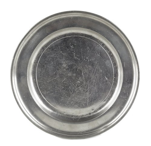 Philadelphia pewter plate, ca. 1775, bearing th: Philadelphia pewter plate, ca. 1775, bearing the touch of William Will, 8'' dia.