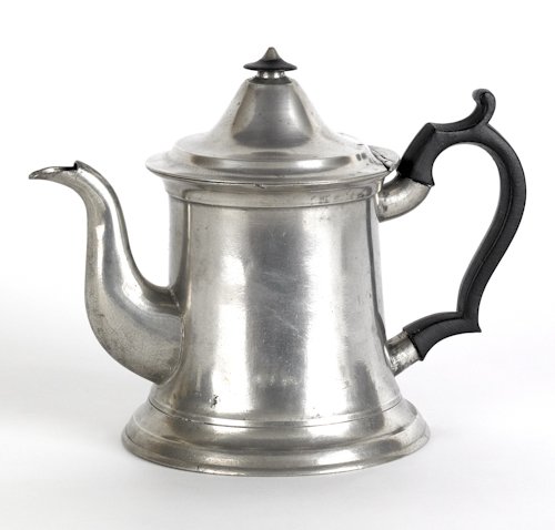 Meriden, Connecticut pewter teapot, ca. 1840, b: Meriden, Connecticut pewter teapot, ca. 1840, bearing the touch of Isaac Lewis & Co., 6 3/4'' h.