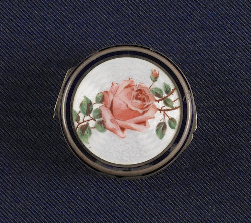 Austrian silver and enamel snuff box, 19th c.,: Austrian silver and enamel snuff box, 19th c., with hallmarks, 2'' dia.