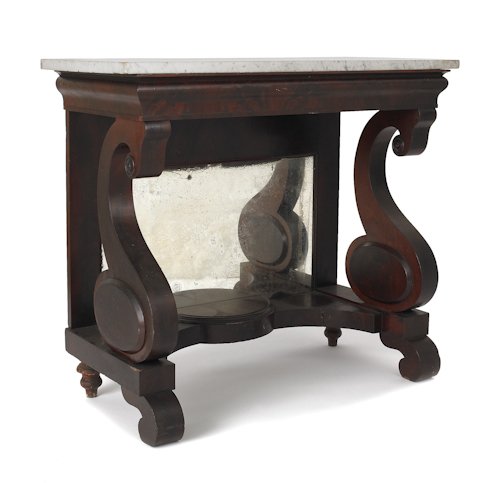 Empire mahogany marble top pier table, ca. 1845,: Empire mahogany marble top pier table, ca. 1845, 36 3/4'' h., 41 3/4'' w.