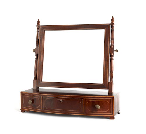 Hepplewhite mahogany shaving mirror, early 19th c: Hepplewhite mahogany shaving mirror, early 19th c., 22 1/4'' h., 22 1/2'' w.