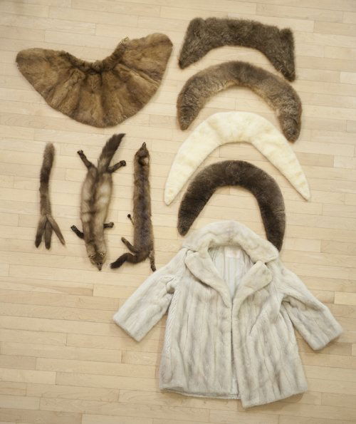 White mink coat, together with several mink colla: White mink coat, together with several mink collars.