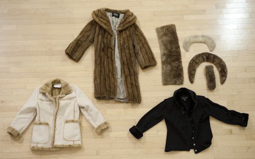 Floor length mink coat, together with two faux mi: Floor length mink coat, together with two faux mink coats and mink collars.
