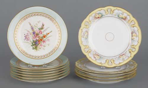 Set of six Royal Worcester porcelain plates, 9'' d: Set of six Royal Worcester porcelain plates, 9'' dia., together with five Limoges plates, 9 1/2'' dia.