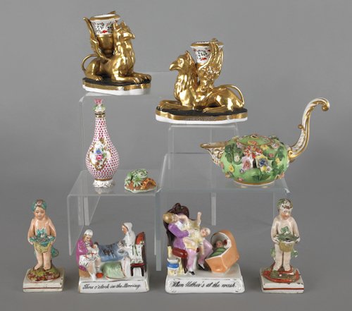Collection of porcelain, to include two pearlware: Collection of porcelain, to include two pearlware putti figures.