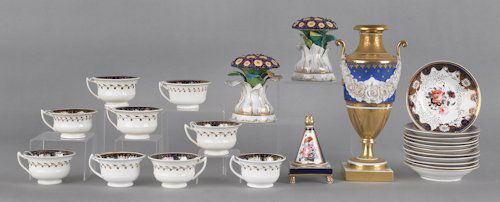 Continental porcelain, to include a pair of Jacob: Continental porcelain, to include a pair of Jacob Petit flower frogs.