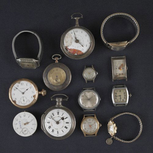 Collection of pocket and wrist watches, to includ: Collection of pocket and wrist watches, to include an early keywind, silver cased by George Disher, etc.