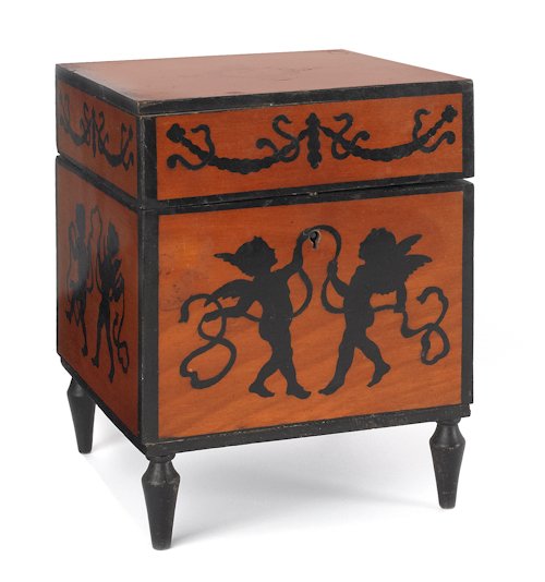 Three decorative table boxes, 20th c., to include: Three decorative table boxes, 20th c., to include one with inlaid cherubs and two with ormolu mounts.
