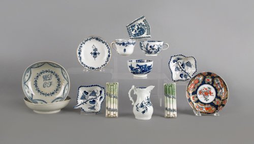 Collection of English porcelain, 18th/19th c., to: Collection of English porcelain, 18th/19th c., to include Worcester, pearlware, etc., together with two Meissen cups, and a saucer.