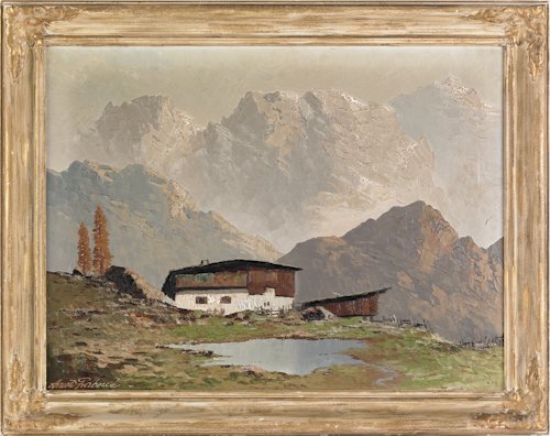 Arnold Grabone (German, 1896-1981), oil on canvas: Arnold Grabone (German, 1896-1981), oil on canvas mountain landscape, signed lower left, 23 1/2'' x 31''.