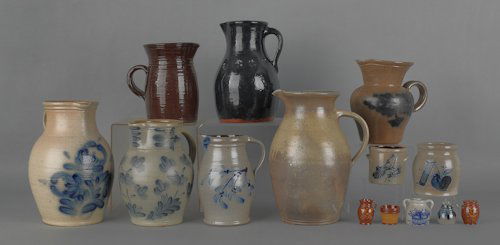 Thirteen pieces of contemporary stoneware and red: Thirteen pieces of contemporary stoneware and redware, tallest - 11''.