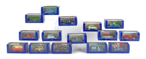 Fifteen contemporary French Tintin cars, 4'' l.: Fifteen contemporary French Tintin cars, 4'' l.