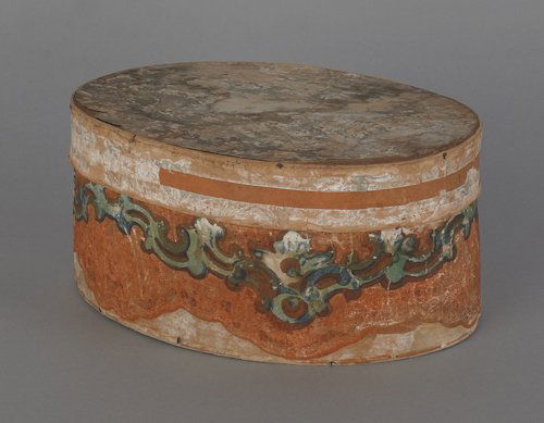 Two wallpaper over pine boxes, 19th c., tallest -: Two wallpaper over pine boxes, 19th c., tallest - 4 1/2''.