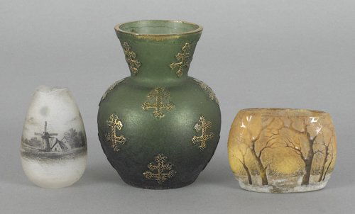 Three miniature Daum Nancy art glass vases, talle: Three miniature Daum Nancy art glass vases, tallest - 3 1/4''. Provenance: the Collection of Charlene Sussel, Garrett Park, Maryland.