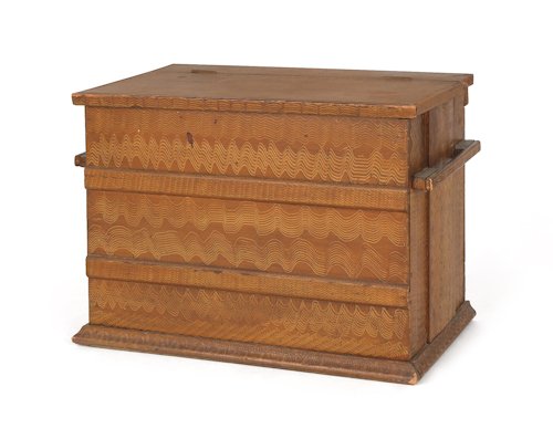 Grain painted pine storage box, 19th c., 19'' h.,: Grain painted pine storage box, 19th c., 19'' h., 24'' w.