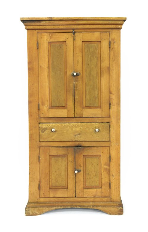 Stained pine and maple wall cupboard, 19th c., 75: Stained pine and maple wall cupboard, 19th c., 75 1/2'' h., 35 1/2'' w.