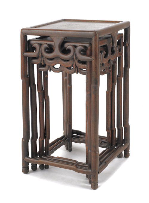 Four Chinese hardwood nesting tables, early 20th: Four Chinese hardwood nesting tables, early 20th c., largest - 26'' h., 14 1/2'' w.