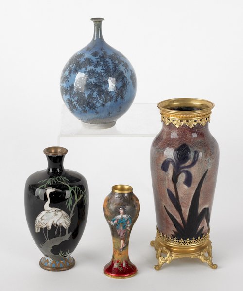 Four enameled vases, 20th c., tallest - 6 3/4''.: Four enameled vases, 20th c., tallest - 6 3/4''.