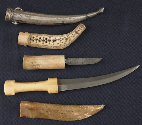 Greek bone handled dagger, together with a Middle: Greek bone handled dagger, together with a Middle Eastern sheath and another bone handled dagger.