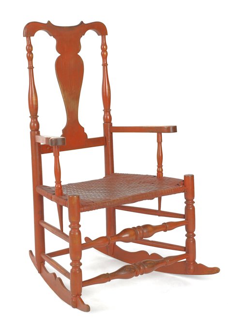 Queen Anne rocking armchair, late 18th c., with a: Queen Anne rocking armchair, late 18th c., with a later red painted surface.